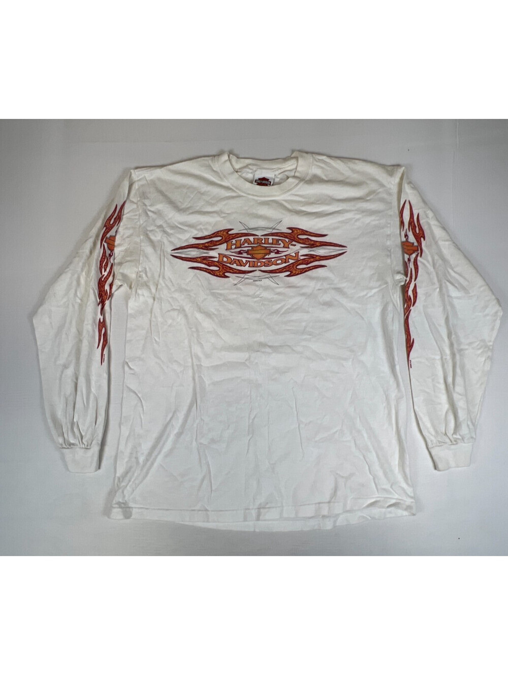 Vintage Harley-Davidson Men L White Long Sleeve T-Shirt Warren Ohio Flames